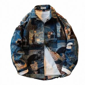 American Vintage Van Gogh Peinture à l'huile Chemise à manches LG Lâche High Street Chemises décontractées Veste Hommes Tops Vêtements masculins 63f2 #