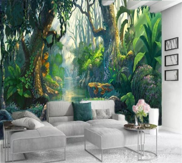 Fond d'écran vintage américain européen tropical forêt tropicale scénique hd décorations intérieures supérieures papier peint 5870676