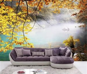 Papier peint Vintage américain HD feuilles jaunes rêveuses automne paysage Illustration intérieur TV fond décoration murale papier peint Mural