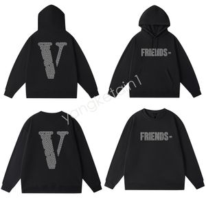 American VLONE marca Sudadera con capucha para hombre para mujer Algodón Manga larga rosa V letra amigos impresión a dos caras tendencia Calle Calidad de lujo tops Sudaderas con capucha Sudaderas con capucha