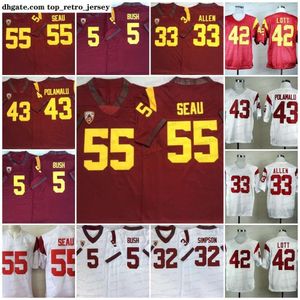 American Wear NCAA USC Trojans College Football Jerseys 33 Marcus Allen Wit 42 Ronnie Lott 32 OJ Simpson Rood 55 Junior Seau 5 Reggie Bush Heren Jers