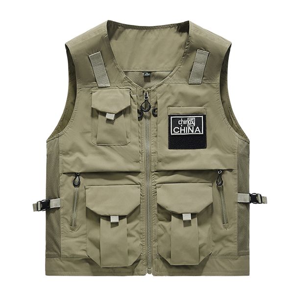 American Workwear Chaleco informal para hombres Multi-bolsillo Fotógrafo Fotographing Fishing Fishing Logotipo Impreso Director de trabajo Vest