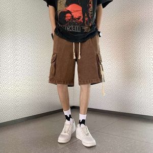 American Workwear denim shorts voor heren zomer slanke trendy middenbroek casual losse en veelzijdige bijgesneden broek