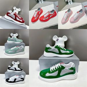 Americas Cup Sneakers Entraîneur en cuir Brevet Plat Noir Bleu Mesh Nylon Chaussures Casual Baskets à panneaux Chaussures de vélo respirantes NO53 avec boîte