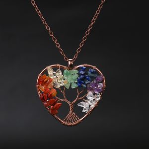 Améthyste Lien Chaîne Collier 7 Chakra Arbre de Vie Coeur Forme Pendentif Collier Pierre Naturelle Cristal Aventurine Turquoise Charme Bijoux