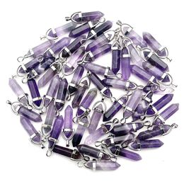 Amethyst Natural Stone Charms Pilar de cristal Pendulum Pendants Collares para hacer joyas