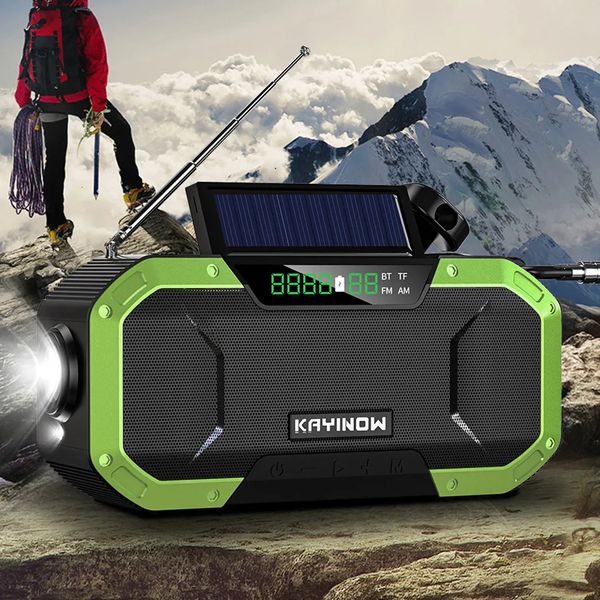 AMFM Radio de emergencia Manivela con energía solar con linterna LED 5000 mAh Banco de energía Cargador de teléfono Bluetooth 50 Altavoz 240111