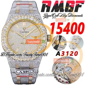 AMG 15400 A3120 Automatische heren Watch Big Diamond Bezel 18K Geel goud verharde diamanten Dieschakels Markers stalen armband Super Edition TrustyTime001 Iced out Watches