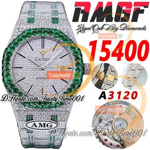 AMG 15400 A3120 Automatische heren Watch Green Big Diamond Bezel verharde diamanten Dieschakelstickmarkers Two Tone Bracelet Super Edition TrustyTime001 Iced Full Watches uit