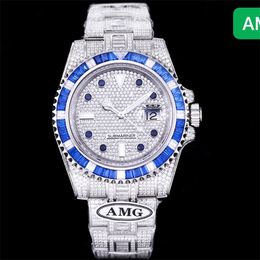 AMG Montre De Luxe Reloj para hombre Reloj de pulsera 40 mm 3135 Movimiento mecánico automático 904L Relojes de acero Caja Babysbreath Reloj de pulsera con diamantes 01