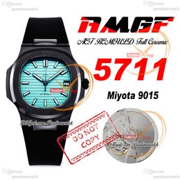 AMGF AET 5711 Miyota 9015 automatisch herenhorloge 40 mm zwart keramiek Tiffan9 blauw getextureerde wijzerplaat rubberen band Super Edition horloges Reloj Hombre Puretime C3