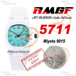 AMGF AET 5711 Miyota 9015 automatisch herenhorloge 40 mm witte keramische kast Roselend blauwe getextureerde stick wijzerplaat rubber Super Edition horloges Reloj Hombre Puretime F6