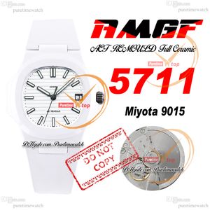 AMGF AET 5711 Miyota 9015 Montre automatique pour homme 40 mm Boîtier en céramique Blanc Cadran texturé Cadran en caoutchouc Super Edition Montres Reloj Hombre Puretime E5