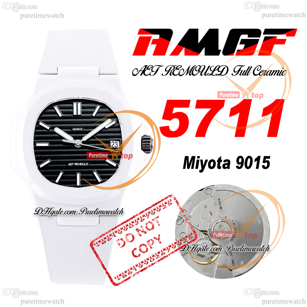 AMGF AET 5711 MIYOTA 9015 MANS ANTAWATION WATCH 40MM CASE CERAMIC CASE أسود مزخرف العصي المطاط الساعات Super Edition RELOJ HOMBRE PHERETIME D4