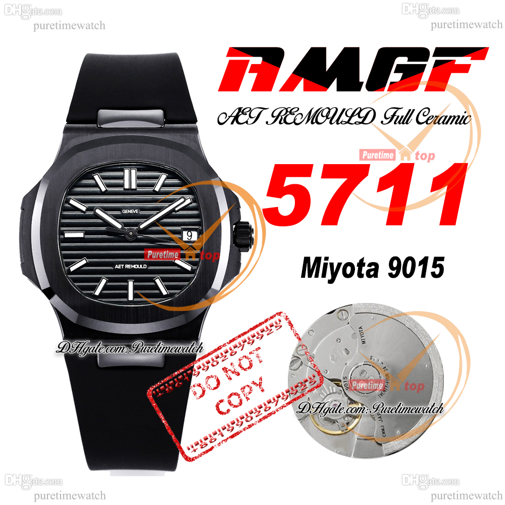 AMGF AET 5711 Miyota 9015 Automatyczna męska zegarek 40 mm ceramiczny obudowa Czarna teksturka Gumowa pasek Super Edition Watches ReliOJ Hombre Pureteime D4