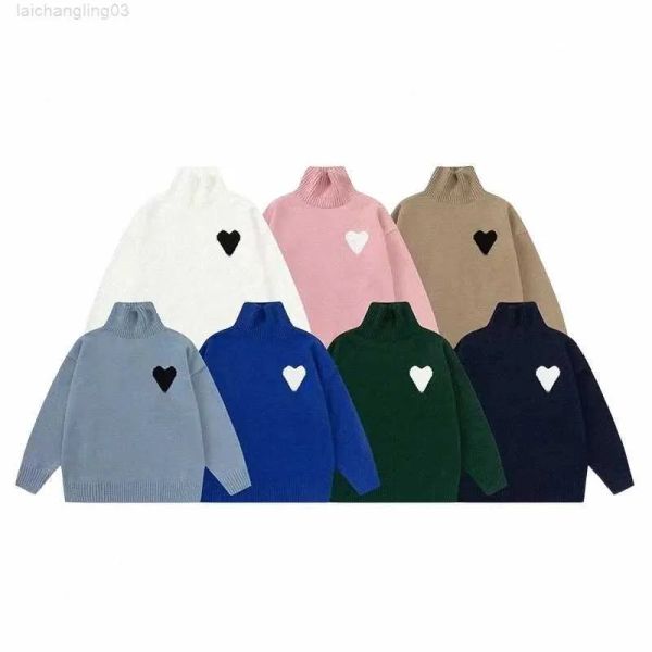 Ami Sudadera con capucha Diseñadores de moda Cuello alto Amis Suéter Hombre Mujer Suéteres de cuello alto Marcas de lujo Cardigan Punto O Cuello Carta para mujer Long14 1