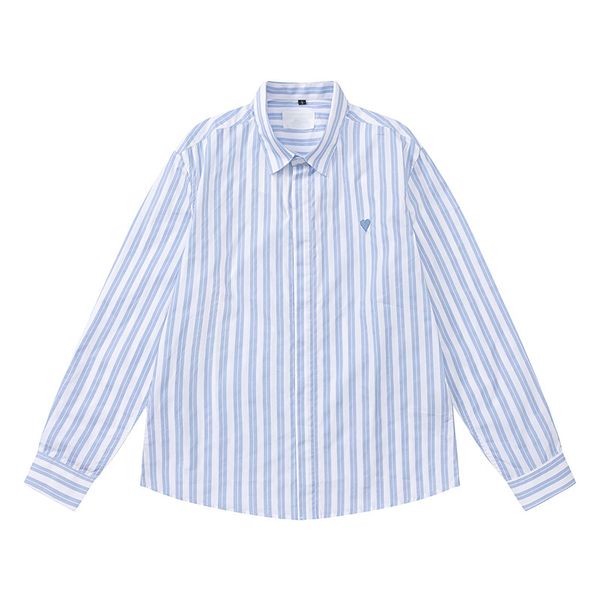 Chemise AMI pour hommes femmes, couple, chemise à revers pour le printemps et l'automne, coeur de pêche Une tendance de la mode décontractée de la rue, chemise à manches longues pour femmes en pur coton brodé 002