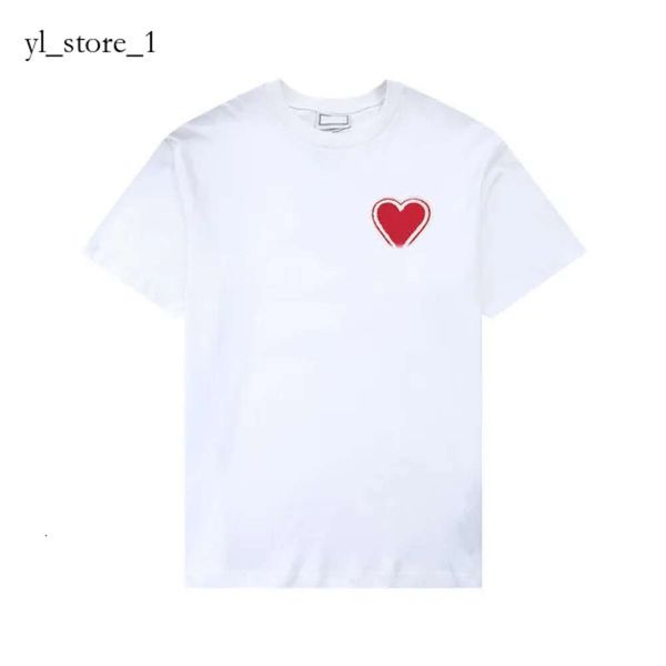 Ami Shirt T-shirt de marque pour hommes Amis Paris coeur rouge brodé couleur unie Big Love col rond t-shirt à manches courtes pour hommes et femmes avec le même paragraphe Ami 439