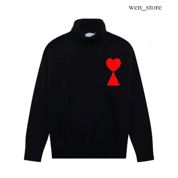 Ami Diseñador unisex Amis Paris Suéter Moda para mujer Marca de lujo Suéter suelto Una línea Pequeño corazón rojo Pareja Top Suéter con cuello alto 289