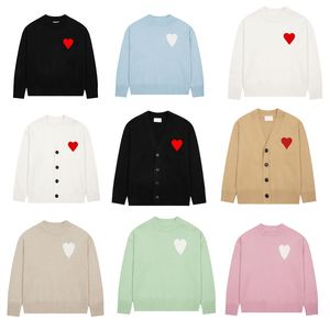 AMIES Fashion Mens Designer Sweater tricoté Broidered Red Heart Couleur solide Big Love Round Cou Round à manches courtes T-shirt pour les hommes et les femmes