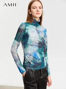 Amii Camiseta de gasa de estilo chino para mujeres 2023 Autumn Slimfit Camisa de base cálida Copas de calidad del estiramiento de la mitad del cuello 12343384 240521