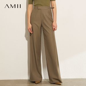 AMII minimalisme automne style britannique solide lâche femmes pantalons à jambes larges casual taille haute femme pantalon long 12070196 201118