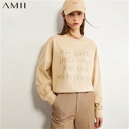 AMII Minimalisme Automne Mode Boyfriend Style Broderie Femmes Sweatershirt Causal Oneck Lâche Lettre Femme Pull 12040329 201211