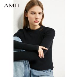 AMII Minimalisme herfst mode -borduurwerk vrouwen trui causale letter slanke fit coltleneck trui vrouwelijke pullover tops 1343 201221