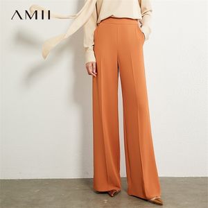 AMII Minimalisme Automne OLstyle Mode Solide Lâche Large Jambe Femmes Pantalon Causal Taille Haute Femme Long pantalon 12030242 201012
