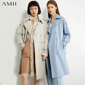 Amii Minimalisme Automne Hiver Causal Trench Coat Femmes Mode Solide Revers Double Bresated Coupe-Vent Femme 12040353 210820