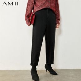 AMII Minimalisme herfst winterjeans voor vrouwen mode causale vaste hoge taille losse ankel lengte broek vrouwen 12040688 201029