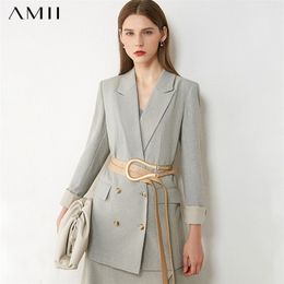 AMII minimalisme automne manteau femme tempérament solide revers double boutonnage Olstyle casual manteau femme 12070493 201114