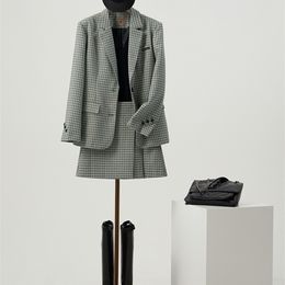 Amii Minimalism elegante traje de mujer vendido por separado Office Lady Plaid Blazer chaqueta de cintura alta Mini falda para mujer 12141214 220302