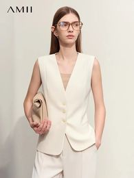 AMII Minimalisme Jacket Vesten voor vrouwen Spring Professionele stijl Vneck Slim mouwloze single -breasted blouse 12441175 240513