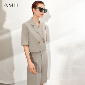 AMII minimalisme printemps été solide veste casual revers lâche costume manteau taille haute lâche pantalon court 12070229 201106