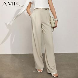 Amii Minimalism Primavera Pantalones de mujer Oficial Dama Sólido Cintura alta Suelto Traje femenino Causal 1217 210915