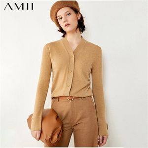 Amii minimalisme hiver Cardigans pour femmes mode 100% cachemire solide simple boutonnage pull femme femme Cardigan 12040330 201223