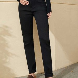AMII Minimalisme Winter Fashion Jeans voor Dames Causale Slanke Fit Dikke Fleece Causal Dames Broek Vrouwelijke Broek 12060081 211104