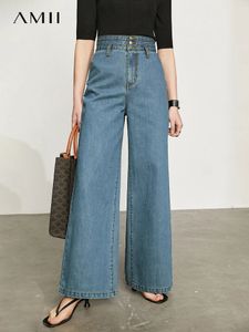 Amii Minimaliste Fashion Femmes Jeans Automne Retro Style Highwaiste Straight Wideleg Pants 12343402 240416
