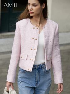 Amii minimalistisch jasje voor vrouwen lente elegante ronde nek recht schouderlicht smoking tuxedo korte jas vrouwen 12321002 240321