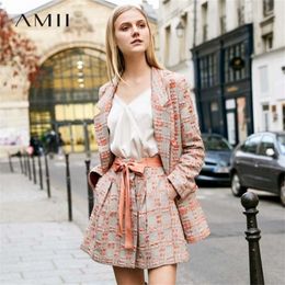 Amii minimalistische tweed twee stukken set herfst kantoor dame losse reversblazer mini rok elegante vrouwelijke pak 11920008 11920009 200923