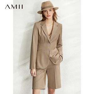 Amii Printemps Style Britannique Professionnel Blazer Femmes Revers Mince Manteau Taille Haute Solide Causal Shorts LJ201021