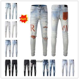 amiiri jean voor amis imiri amari Designer stack jeans Europese paarse amirl mannen borduurwerk quilten gescheurd amirlies trend merk vintage broek am mens fold slim s Q816