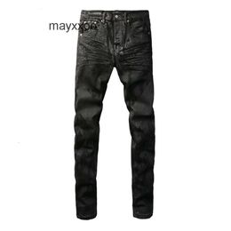 Amiirii 2024 Purple American Jeans Demin Mens Fashion Jean High Street Black noodlijdende versleten merk Q807