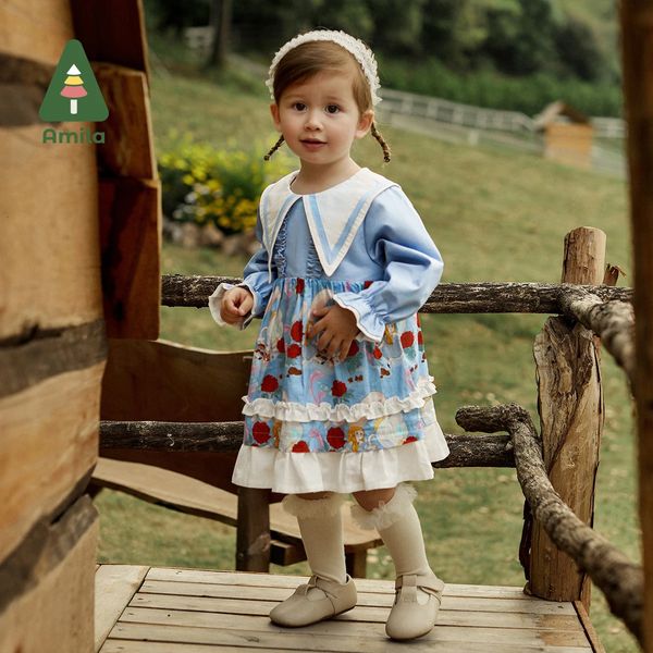 Vestido de bebé Amila otoño princesa estilo lolita falda alineada para niñas dulce cuento de hadas flor ropa para niños lindo 240311