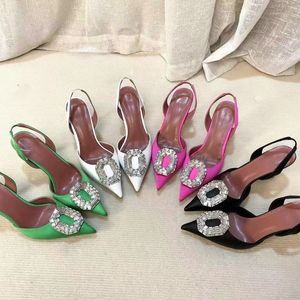 Amina Muaddi Begum Dress Shoes Crystal Buckle Dyeing Pump Shoe Core Hoge Heel Sandals Factory Shoes Women's Luxury Designer Evening Sandals