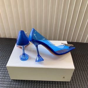 Amina Muaddi Begum Schoenen Met kristallen verfraaid Doorzichtig PVC Pompen Spool Hakken Sandalen voor dames Luxe Ontwerpers Geklede schoen Avond Hakken Fabriek