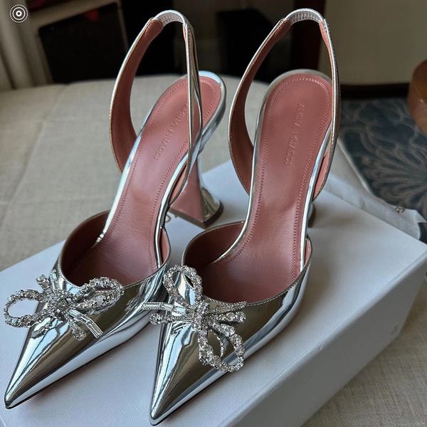 Zapatos Begum Bombas con cara de espejo Sier adornadas con cristales Slingbacks Spool Heels Sandalias para mujeres S Diseñadores Zapato de vestir Tacón de noche Tamaño 35-42