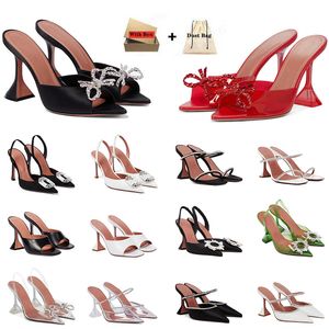 Amina Muaddi Begum dames hoge hak sandalen echte zijden kristal verfraaide riempompen muilezels schoenen Rhinestone spool hiel dames hakken luxe ontwerpers kleding schoen