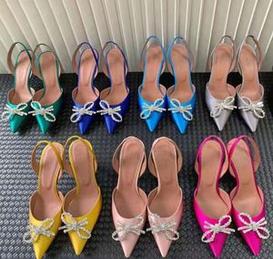 Amina muaddi chaussures habillées sandales satin slingbacks bowtie pompes cristal-sunflower hautement chaussure talon 7cm de créateur de femmes mariage 8cm g5